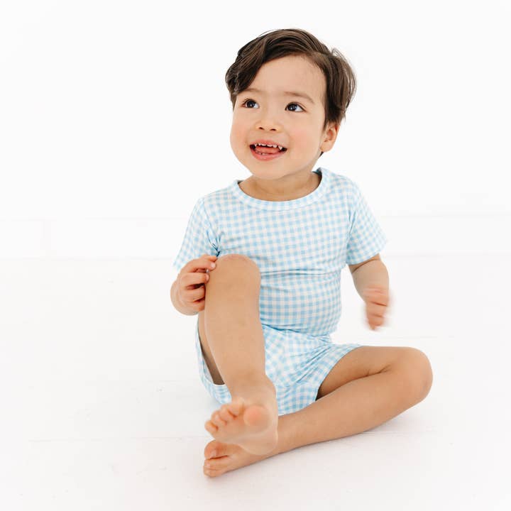Harbor Gingham Short Sleeve & Shorts Bamboo Toddler Pajama Set for wholesale by Motette