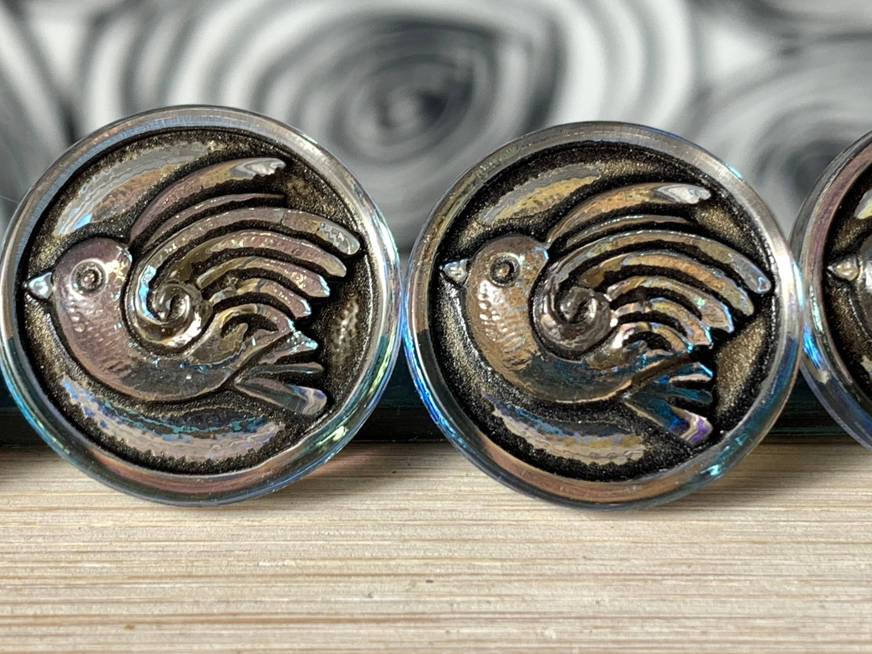 Wild Design Co - Wholesale Sewing Button/Snap - Czech Glass Bird Buttons AB and Black 18mm2