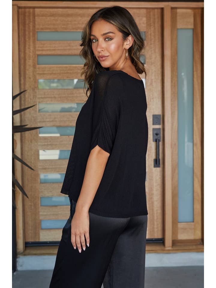 MILIO MILANO - Wholesale Cardigan - Women's - MODAL KNIT SHORT SLEEVE CARDIGAN(12360-BLACK)2