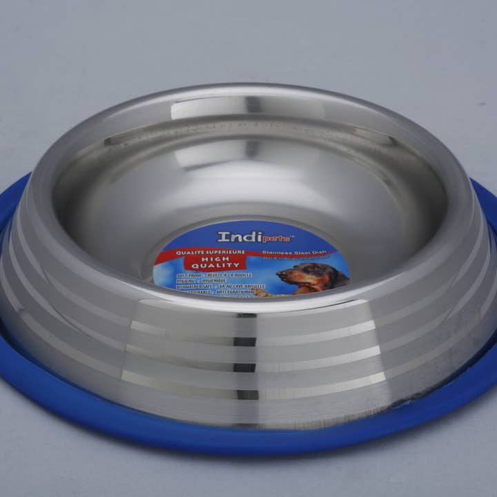 Silver Touch Stainless Steel Dish with Silicon Base. for wholesale by INDIPETS INC