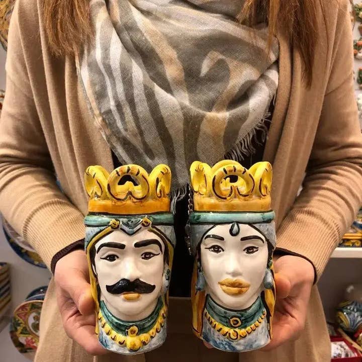 DD Ceramiche Siciliane - Wholesale Decorative Figurine - Moor's Heads Crown Caltagirone Ceramic cm H.17 L.7 Handcrafted Traditional Coloring2
