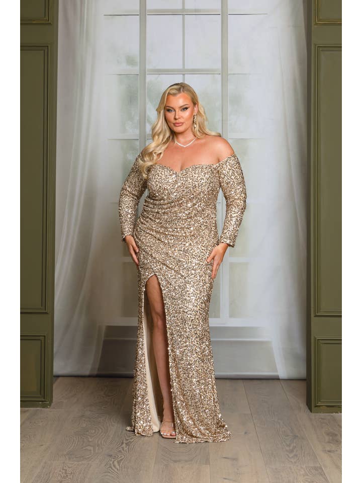 RICARICA INC. - Wholesale Gown - Women's - P1641P9-PLUS SIZE LONG SLEEVE OFF SHOULDER MAXI DRESS 22