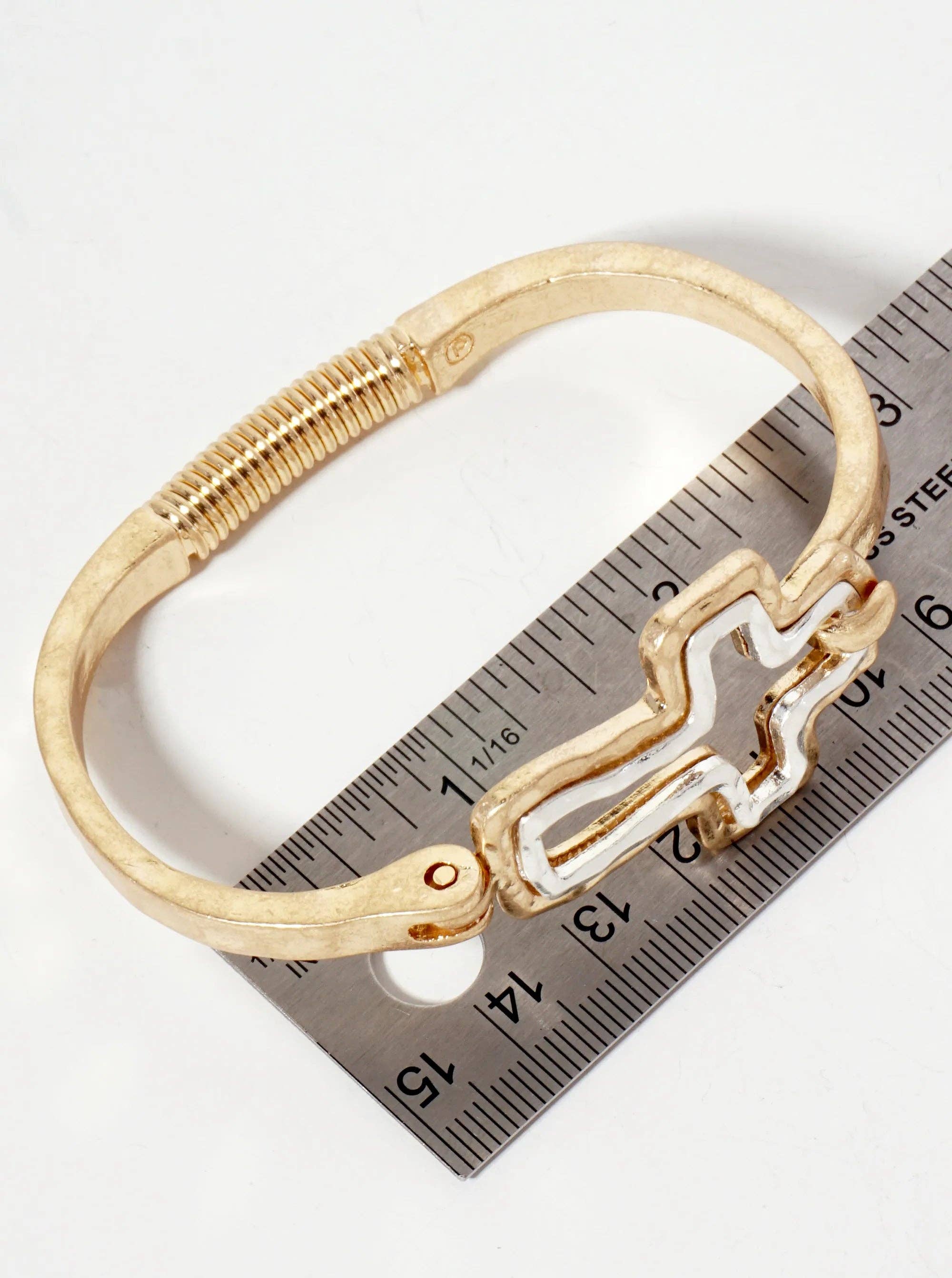 Wild Honey - Wholesale Bangle Bracelet - Hammered-Texture Metal Dual-Tone Cross-Shaped Hook-Clasp Hinged Bracelet3