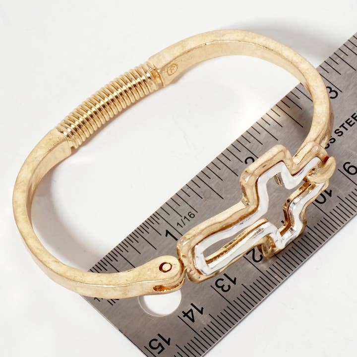 Wild Honey - Wholesale Bangle Bracelet - Hammered-Texture Metal Dual-Tone Cross-Shaped Hook-Clasp Hinged Bracelet3