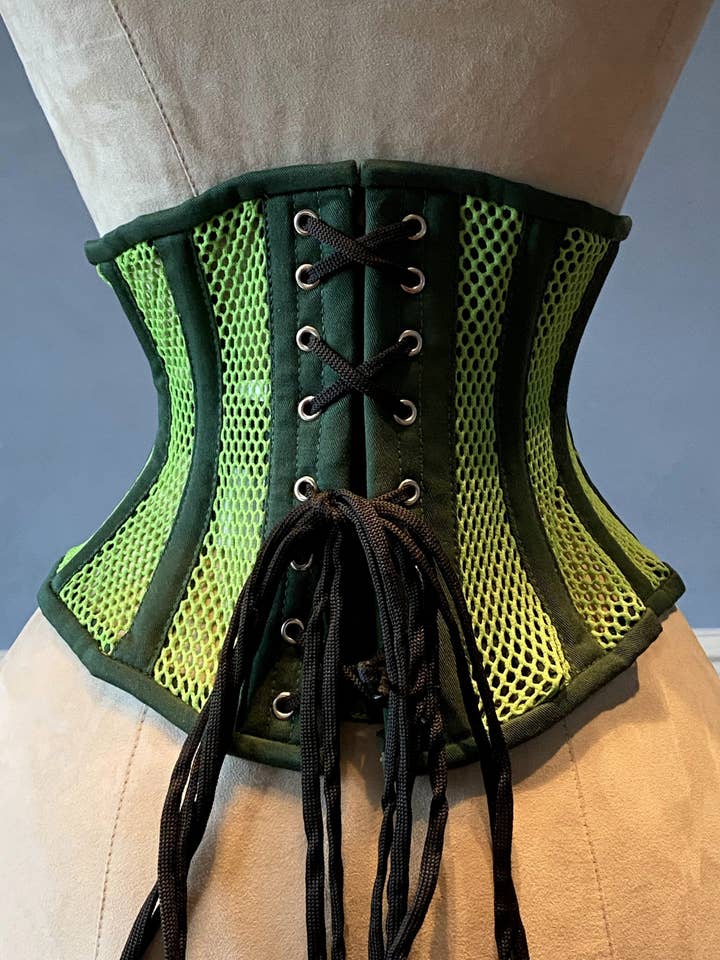 Green Transparent Mesh & Cotton Underbust Corset for wholesale by corsettery