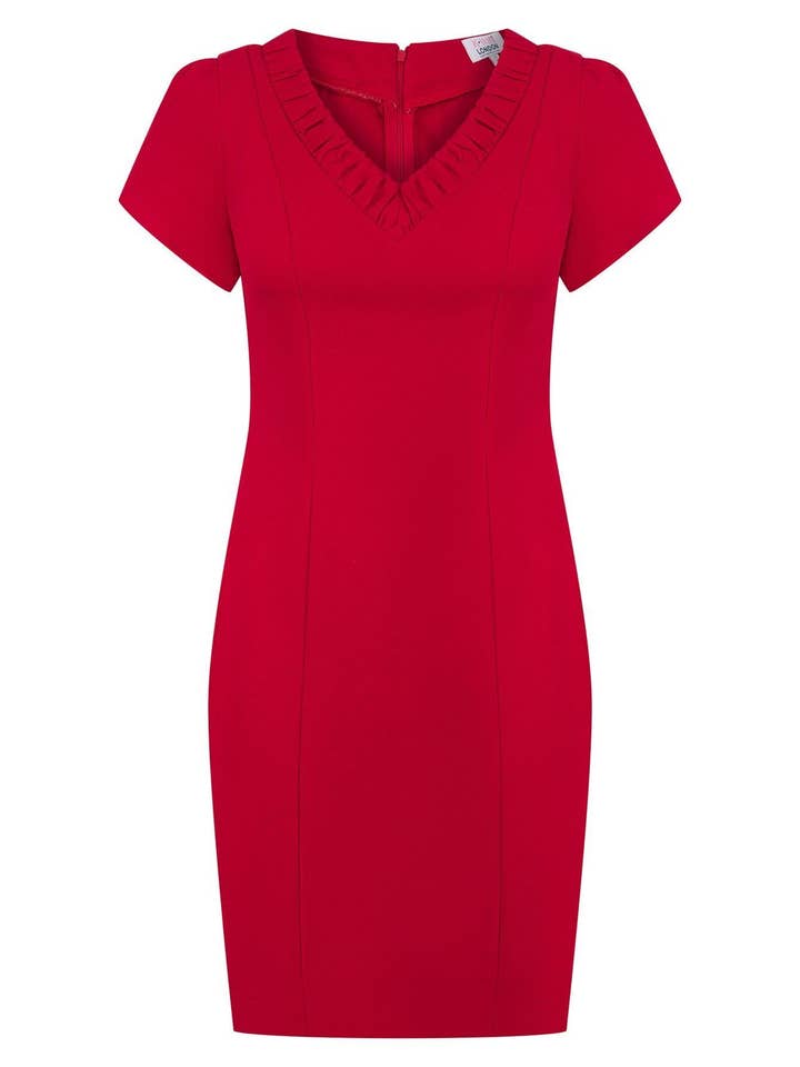 Elegant Red Ruffle V-Neck Dress for wholesale by K-win London
