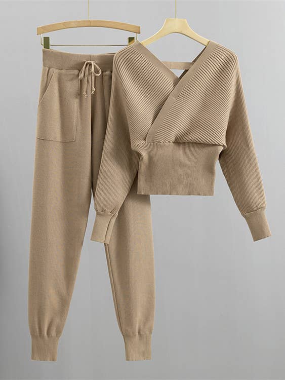 off the shoulder sweater rib knit cozy Lounge Set for wholesale by HIDDENBRAND