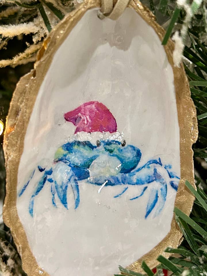 Adorno de Navidad Cangrejo Santa - Concha de Ostra Original para venta al por mayor de Coast and Cork