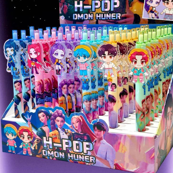 Auraquise - Wholesale Pen - K-Pop Demon Hunters Acrylic Clip Ballpoint Pen Retractable Student Office Stationery1