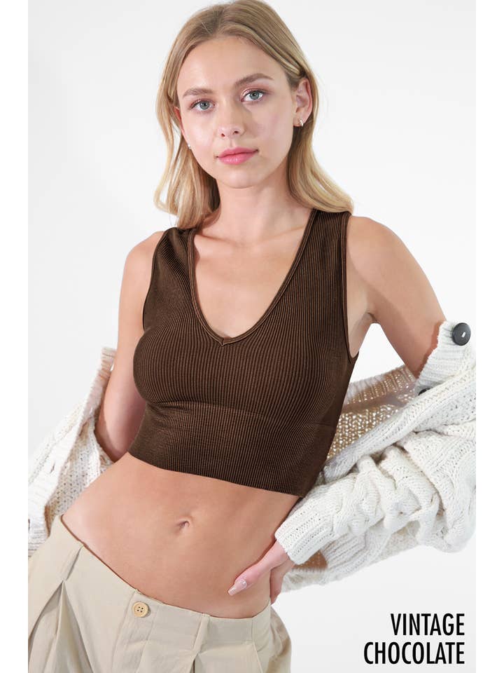 NIKIBIKI - Wholesale Knit Top - Women's - NS8192 - Vintage Plunge V-Neck Seamless Crop Top39