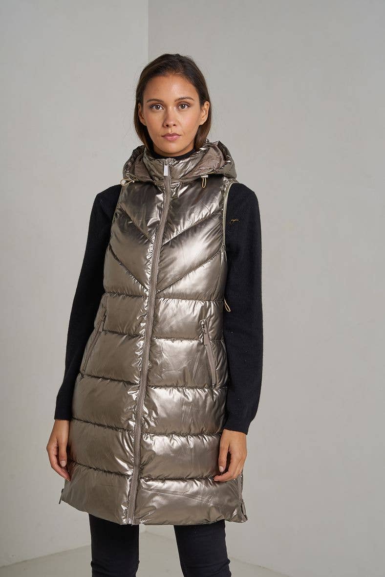 Attrait Paris - Wholesale Puffer Jacket - Women's - Metallic quilted long sleeveless oversized puffer jacket20