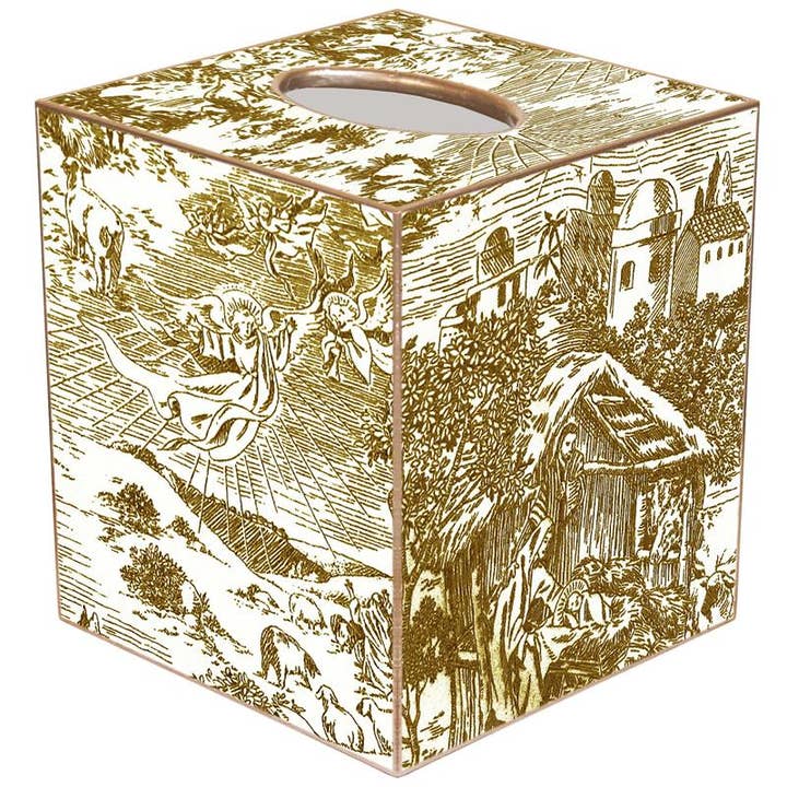 Nativity Scene Gold Toile Tissue Box Cover for wholesale by Marye-Kelley