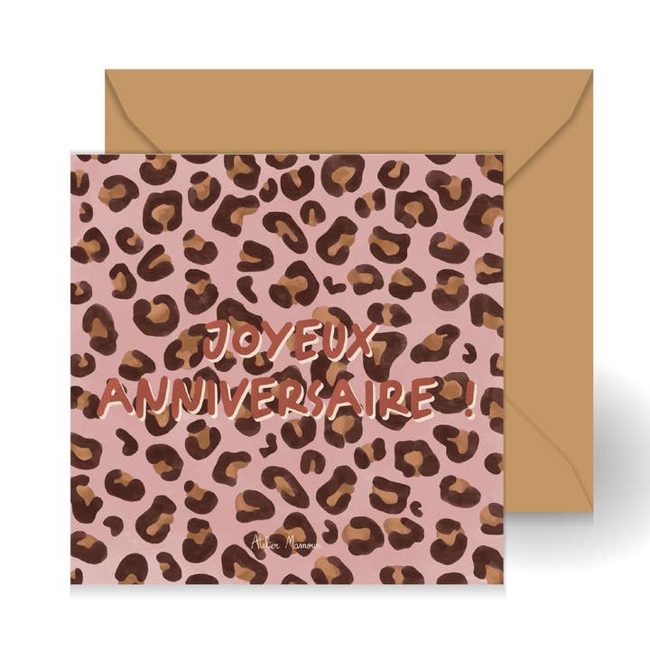 Cartão "Feliz aniversário leopardo rosa" por atacado de Atelier Mamour