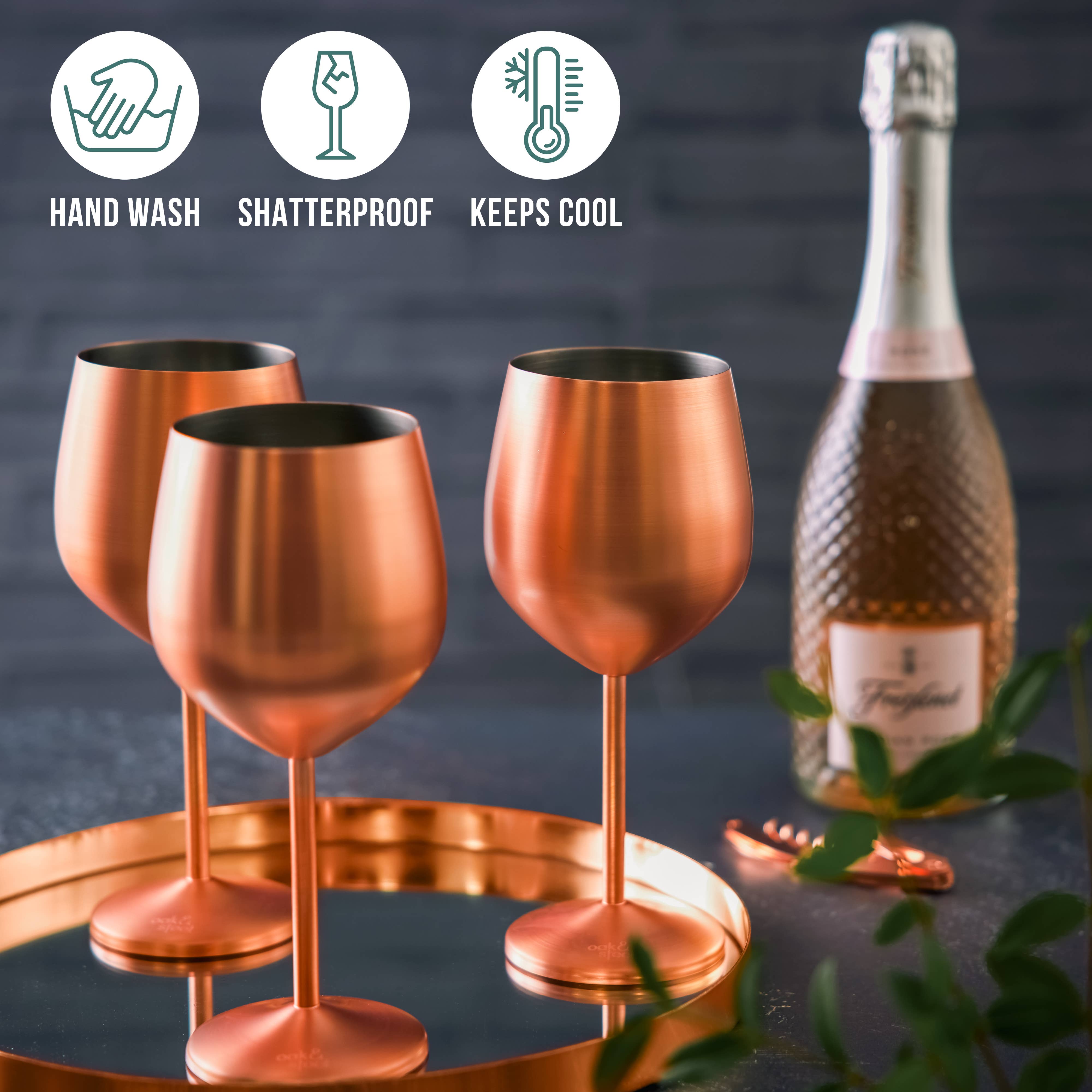 Oak & Steel - Wholesale Wine Glass - 4 Matte Rose Gold Wine Glasses5