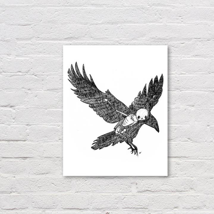 Cat Rocketship - Wholesale Art Print - Crow Skeleton Wall Art - 8x10, 5x7 Print1