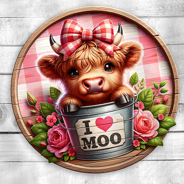 UV - J'adore Moo Vibrant UV Imprimé Pendentif de Porte en Bois pour la vente par Kate's Blanks