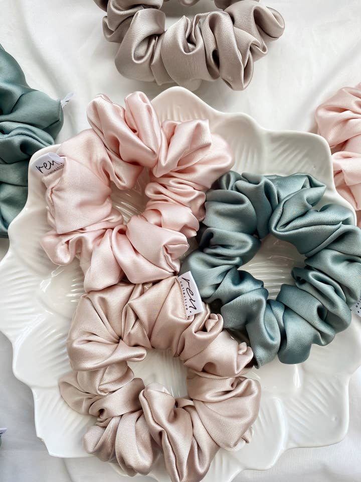 Handmade Luxe Satin Scrunchies | Ren Collective for wholesale by SageClayCo