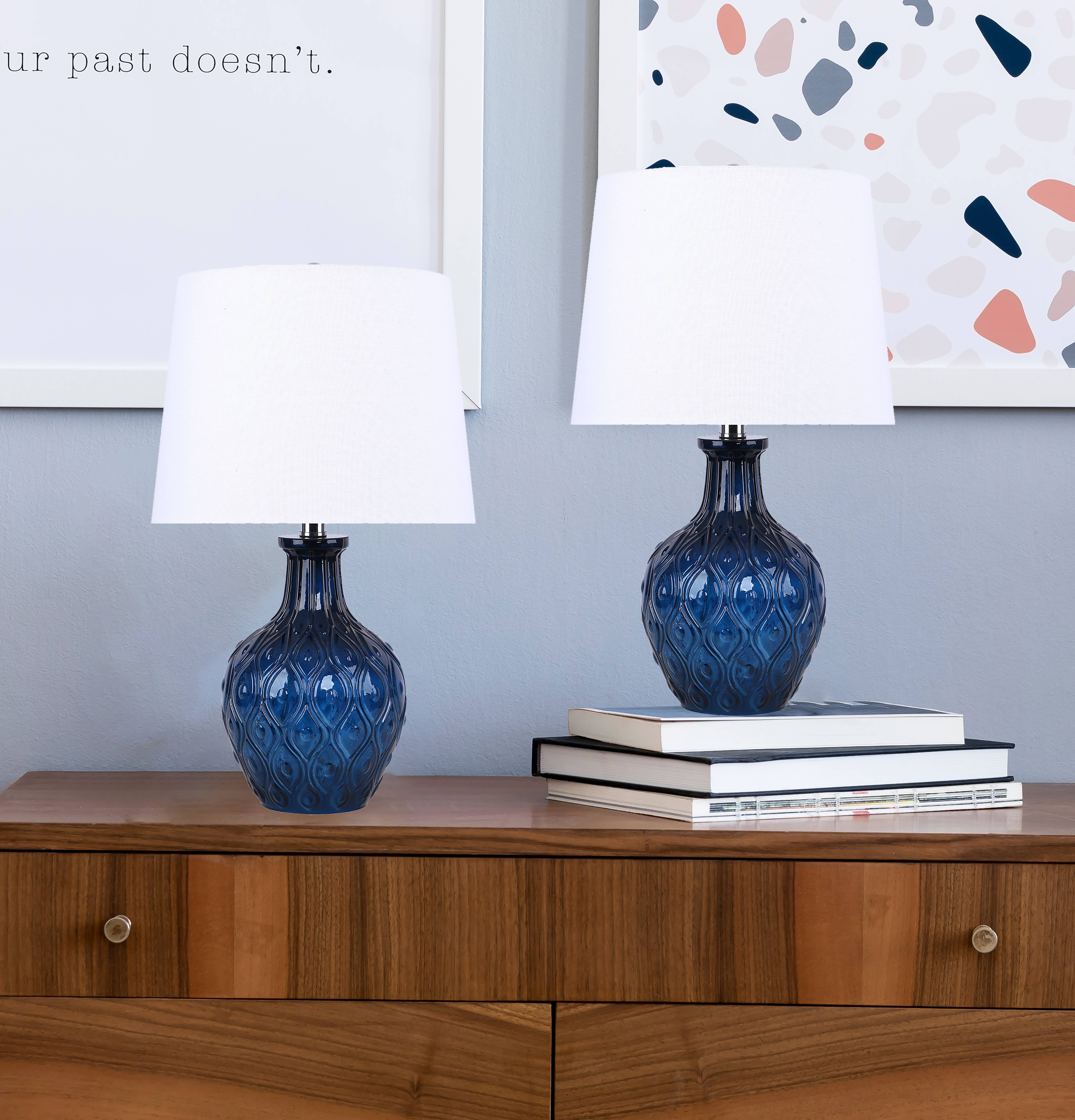 LumiSource and Grandview Gallery - Wholesale Accent/Desk Lamp - 20.5" Glass Table Lamp w/ Patterned Base & Linen Shade (2PK)2