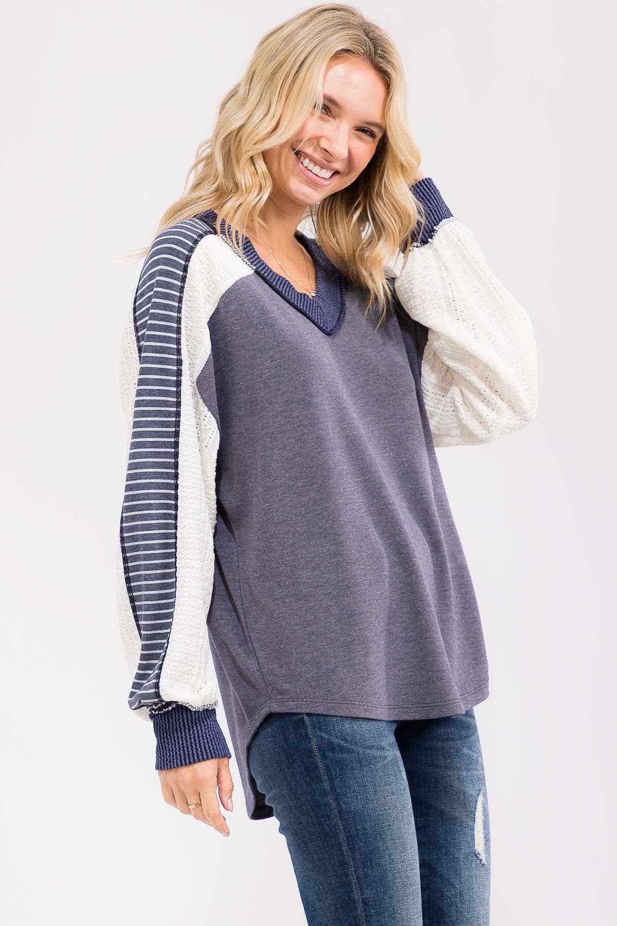 7th Ray – wholesale Stickad topp - Dam – [PLUS SIZE] Färgblock Virkad Spets Pullover Topp T5990XL-15