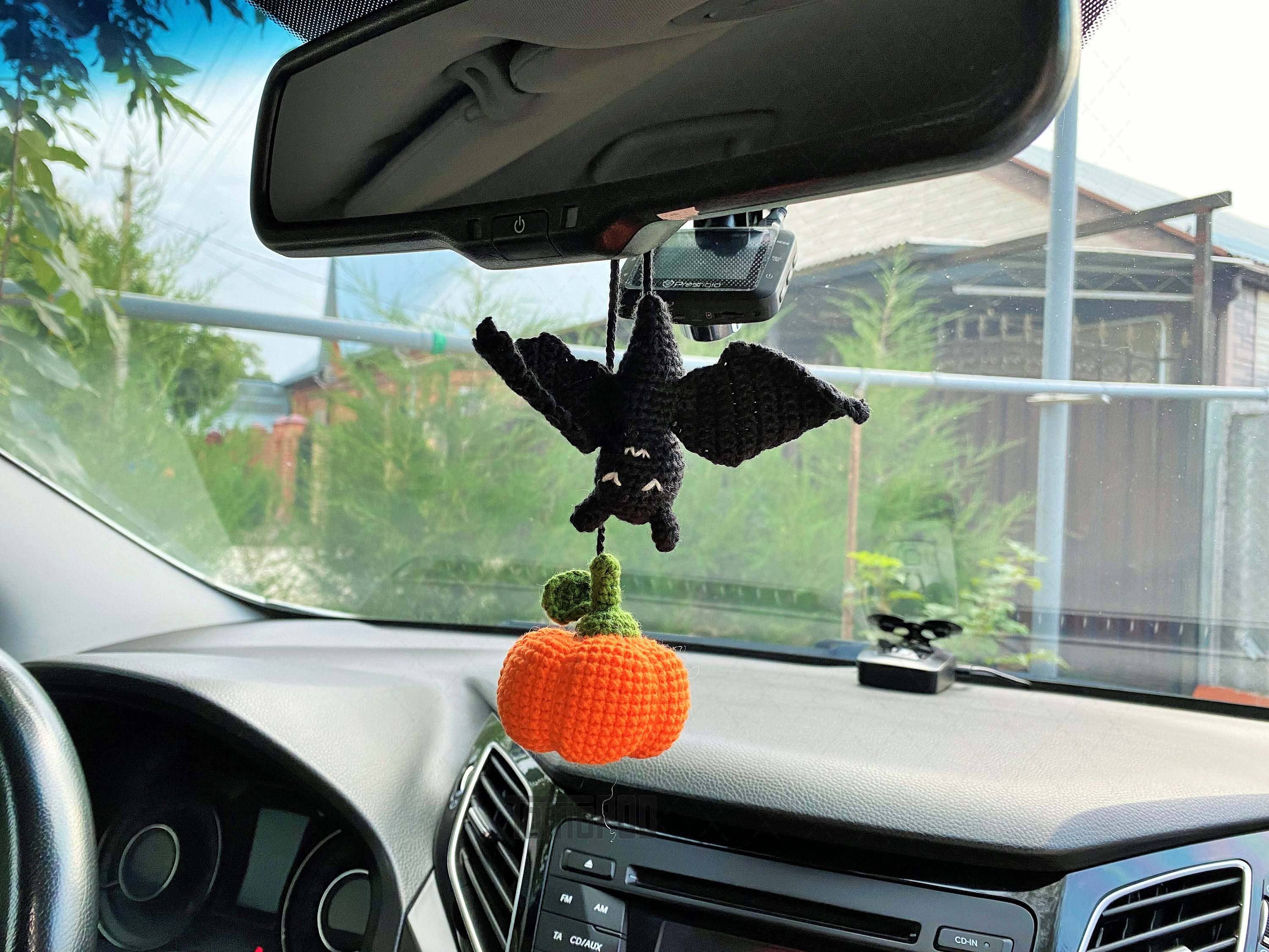 TOMOPOD LLC - Wholesale Car Decorative Charm - Unisex - Crochet Bat and Pumpkin Car Mirror Hanging, Halloween Decor4