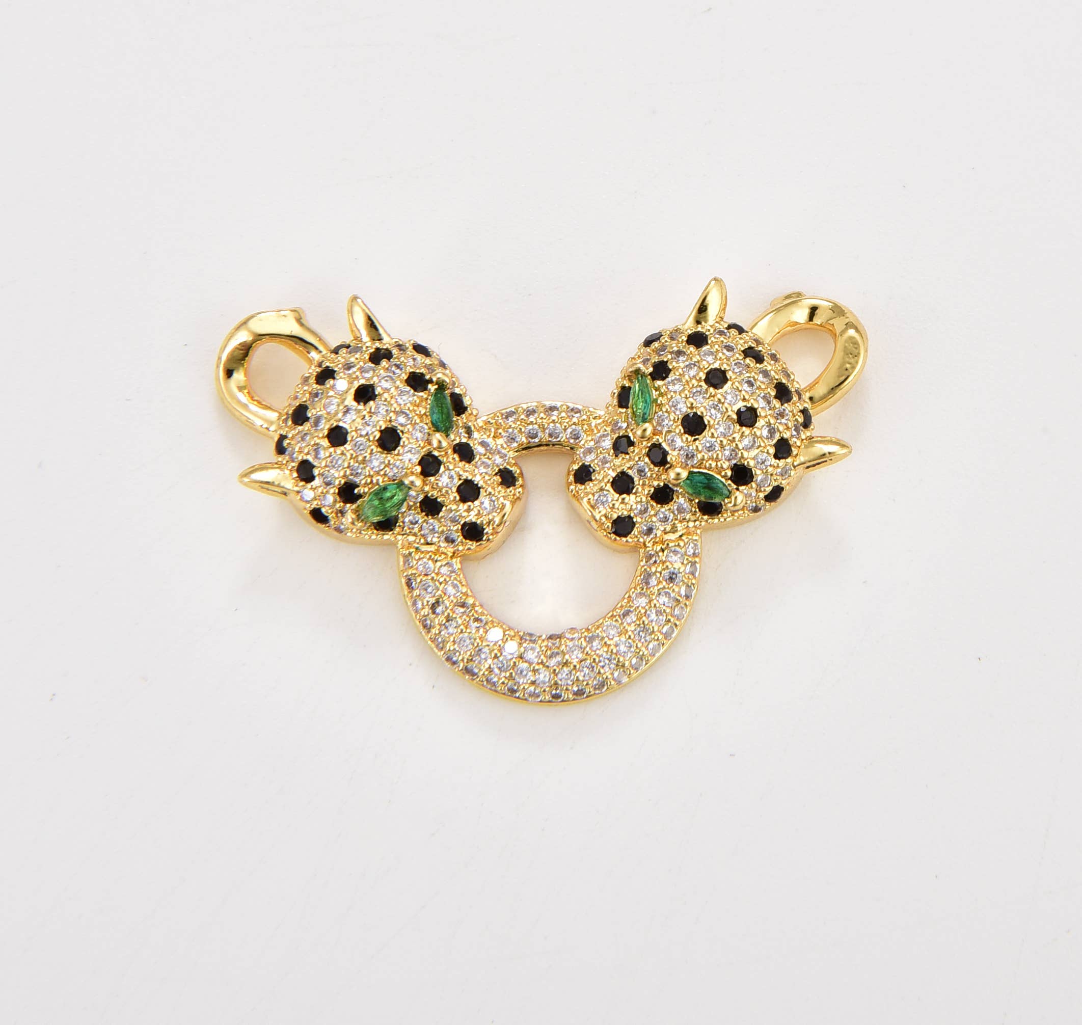 Beads Creation - Wholesale Individual Charm/Pendant - Gold Filled Panther Leopard Head Connector Charm, CP1813
