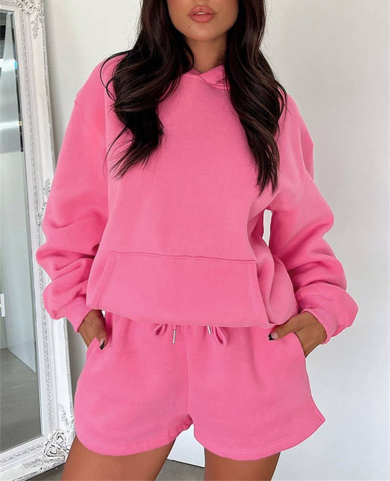 HIDDENBRAND - Wholesale Lounge Set - Women's - basic pocket hoodie &  drawstring short set outfits43