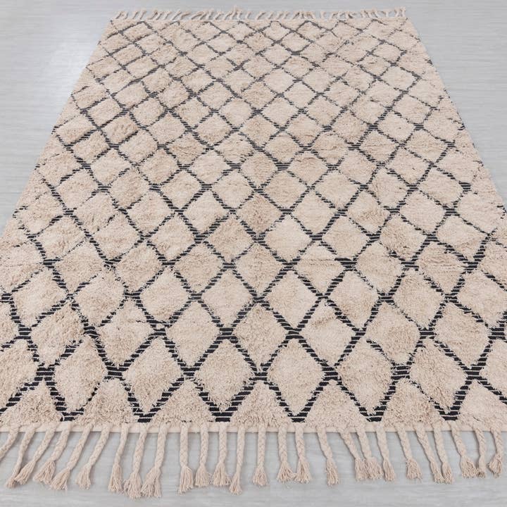 Aesthetic Homes LLC - Wholesale Area Rug - Modern Moroccan Beige Bohemian Hand Woven Wool Cotton Rug 2