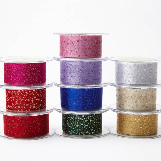 May Arts Ribbon - Wholesale Ribbon - Gift Wrapping - 1.5" Red with Gold Glitter Dots Sheer Organza Ribbon