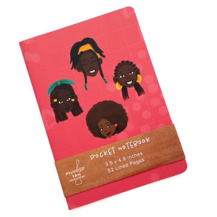 Black Girl Black Hair Pocket Notebook (B7 Lined) - Pink for wholesale by Pounded Yam Productions