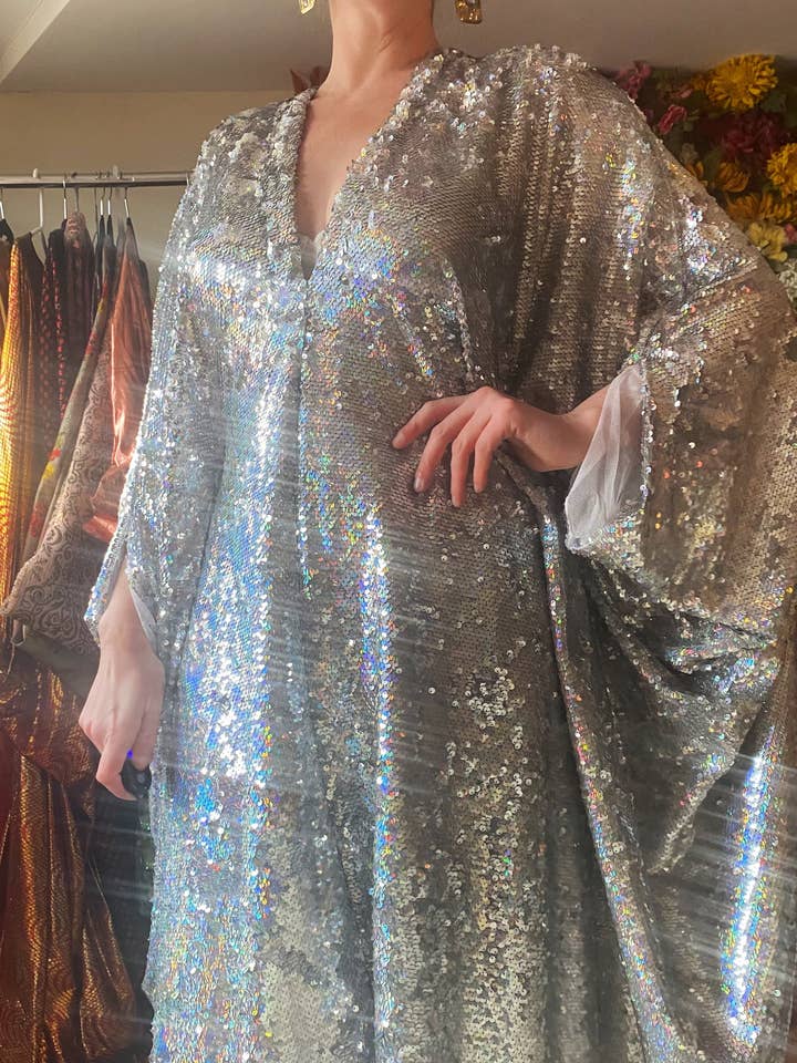 Fumbalinas - Wholesale Kaftan - Women's - Silver Metallic Holographic/ Sequin Kaftan Gown / Dress54
