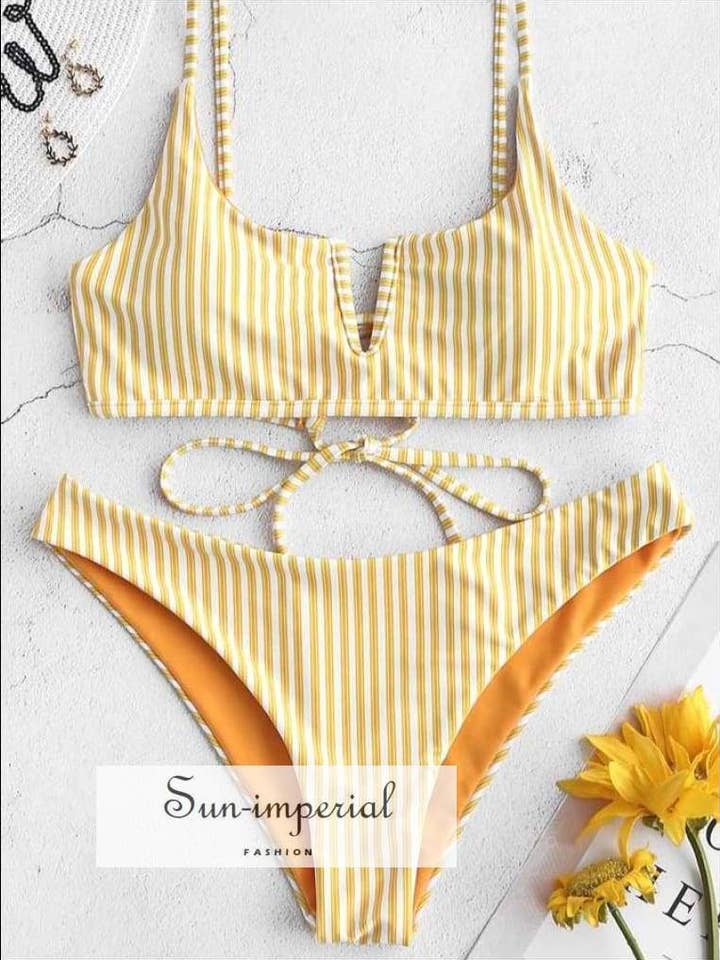 Biquíni reversível Swimwear Mulheres Gravata com fio em V por atacado de Sun Imperial