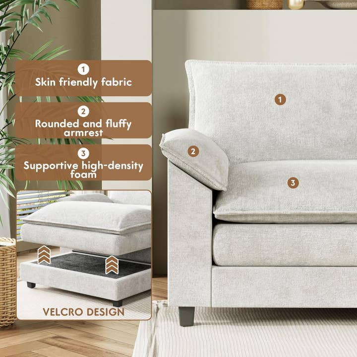 U Shaped Chenille Sectional Sofa Removable Ottoman White for wholesale on Faire6