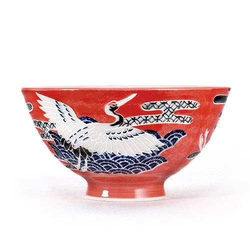 Japanese Crane Design 10oz 4.5"D x 2.5"H Porcelain Rice Bowl for wholesale by Urban Tokyo