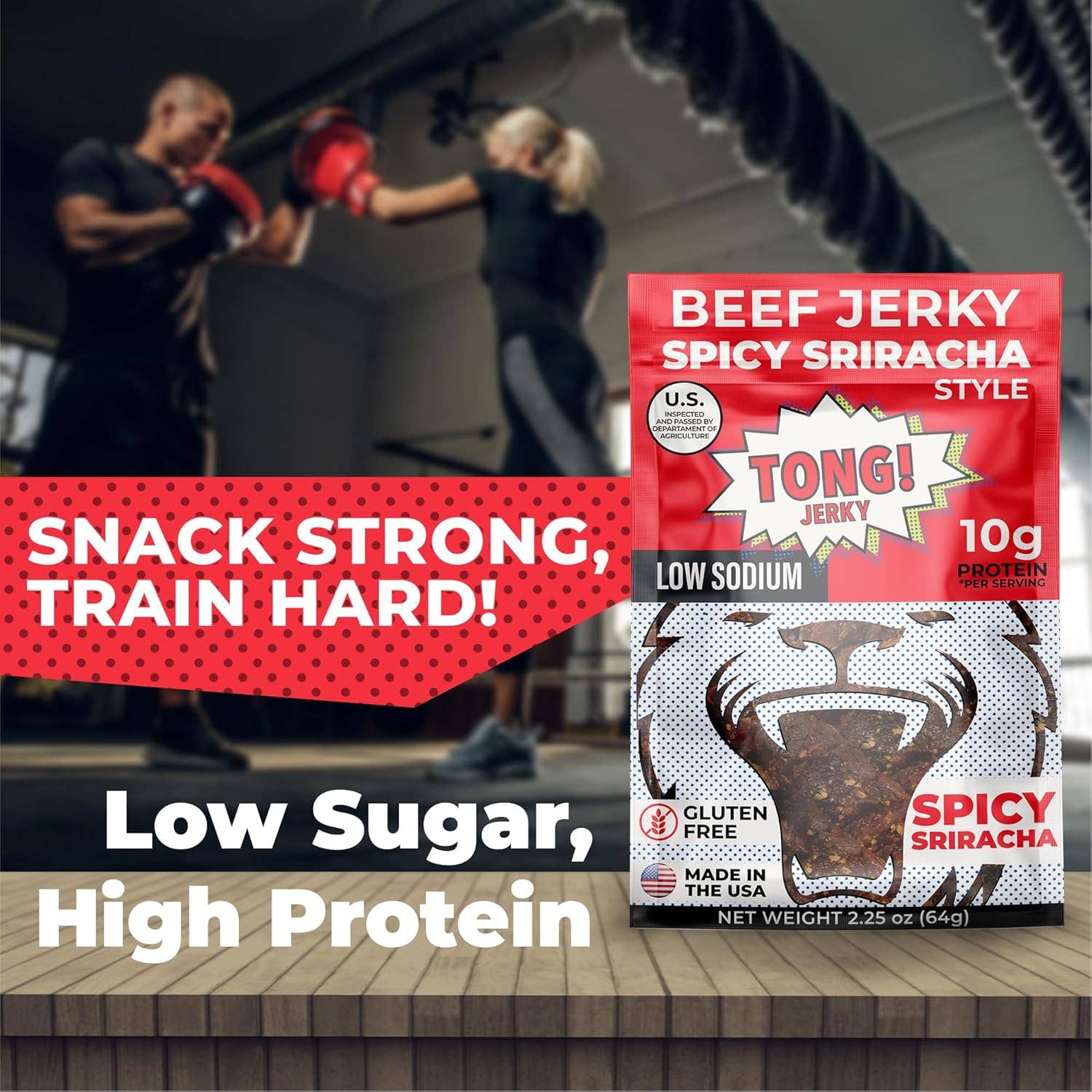 Tong Jerky - Wholesale Jerky - Spicy Sriracha Beef Jerky - Keto, Gluten Free, Hot jerky2