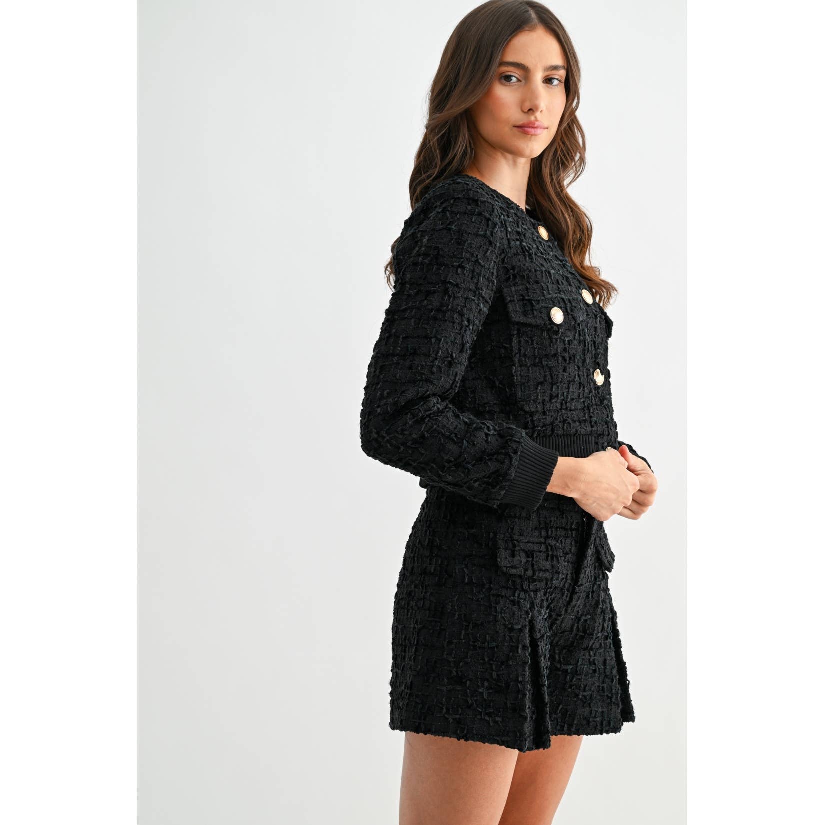 BLACK GOLD BUTTON BOUCLE TWEED JACKET for wholesale on Faire5