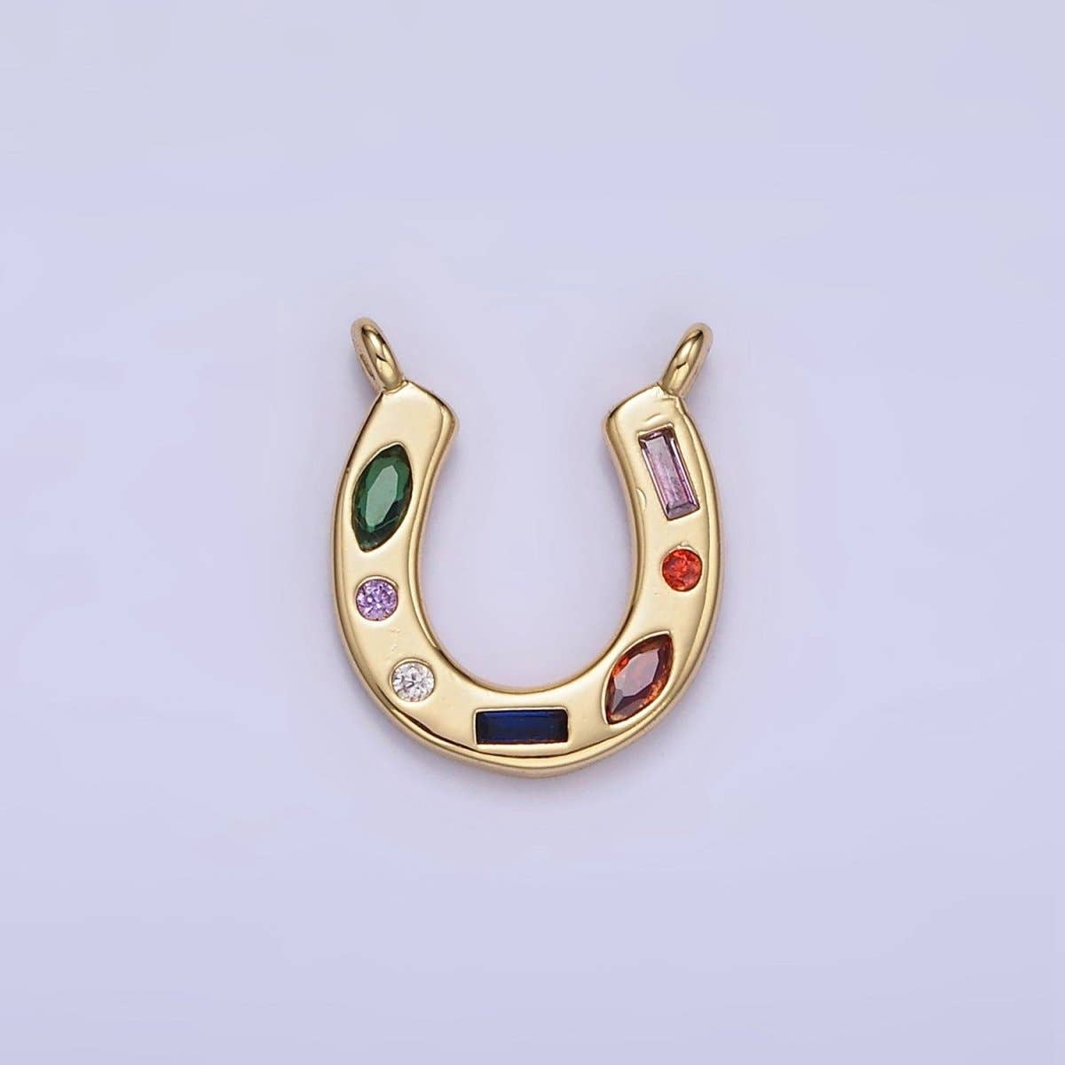 Aim Eternal - Wholesale Individual Charm/Pendant - 14K Gold Filled CZ Multicolor Dotted Lucky Horseshoe Charm | AC-8192