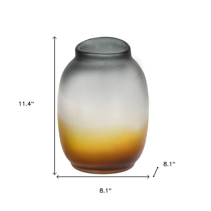 HomeRoots - Wholesale Vase - 11" Charcoal And Orange Ombre Round Glass Table Vase2