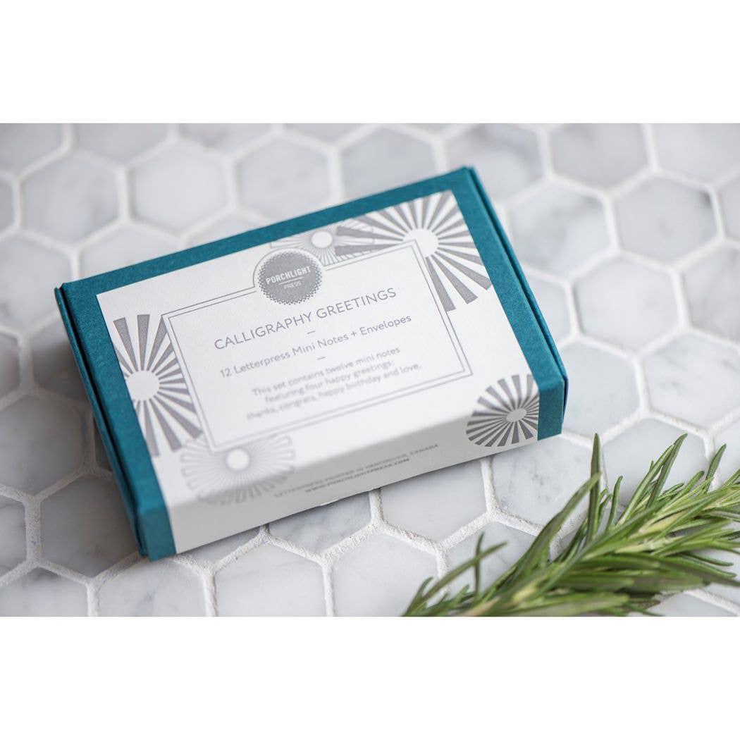 Porchlight Press Letterpress – wholesale Kontorsmateriel/Notecard Set – Kalligrafi Mini Note - Box set om 122