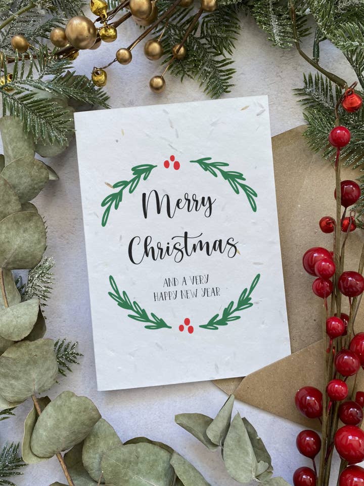 Seed Paper Christmas Card - Rustic Wreath for wholesale by PoppyForrest