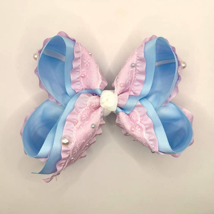 Pink & Blue Pearl Bow for wholesale by Luminous Sky Bowtique
