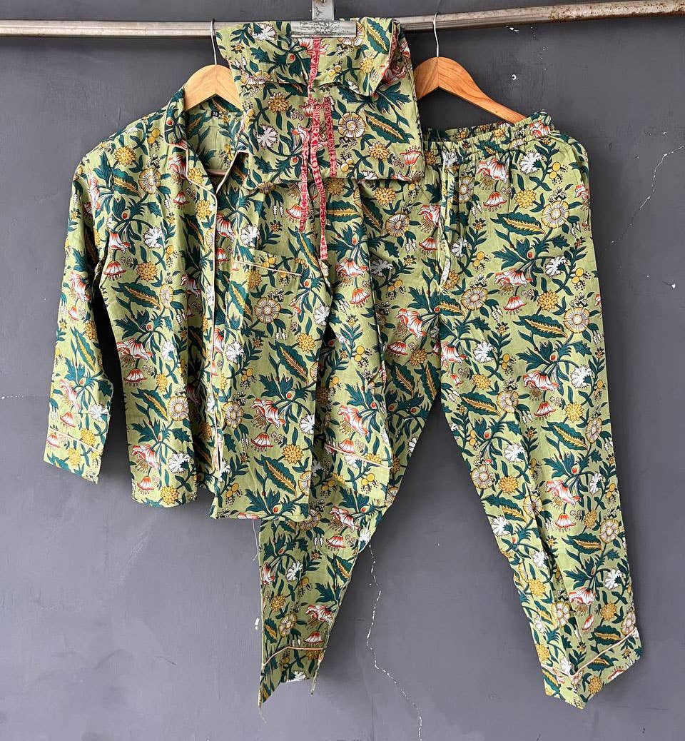 Bhawana Handicrafts - Wholesale Sleepwear Set - Women's - New Design Block Printed Cotton Night Suit Pants Shirt Sets0