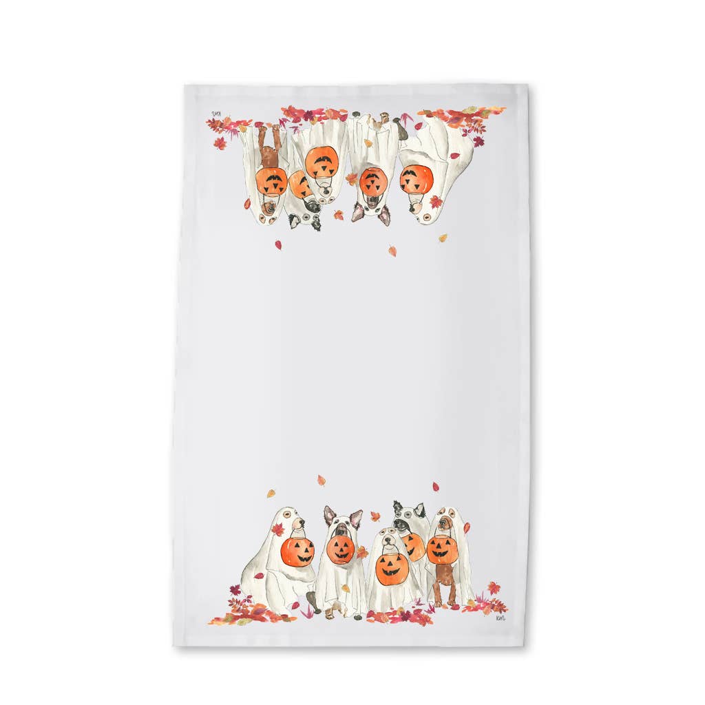KelseyMDesigns - Wholesale Tea Towel - Halloween Ghost Dogs Kitchen Towel - Fall Tea Towel1