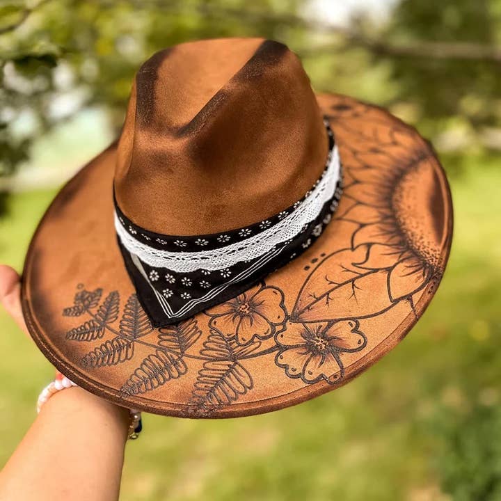 River Valley Co. - Wholesale Fedora – Women’s - Custom Burned Wide Brim Fedora Hat