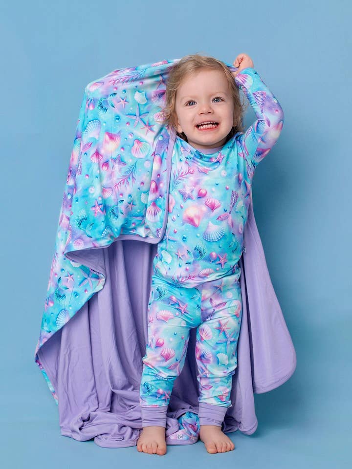 Little Popp Crew - Wholesale Bedding Blanket - Kids & Baby - Magical Mermaid Shells | Double Layer Bamboo Toddler Blanket1