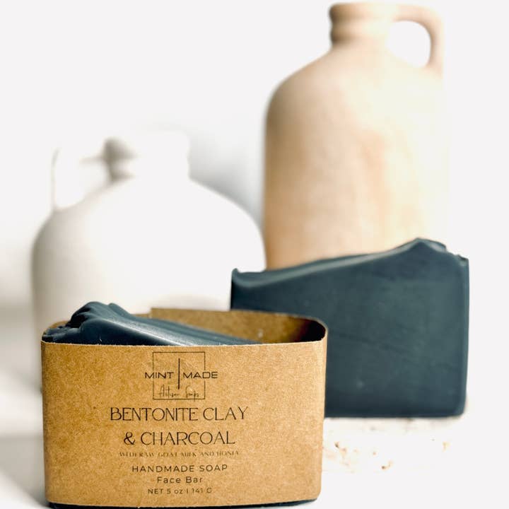 Bentonite Clay & Charcoal Face Bar | Acne Soap Bar for wholesale by Mint Made Artisan Soaps and Holistic Skincare