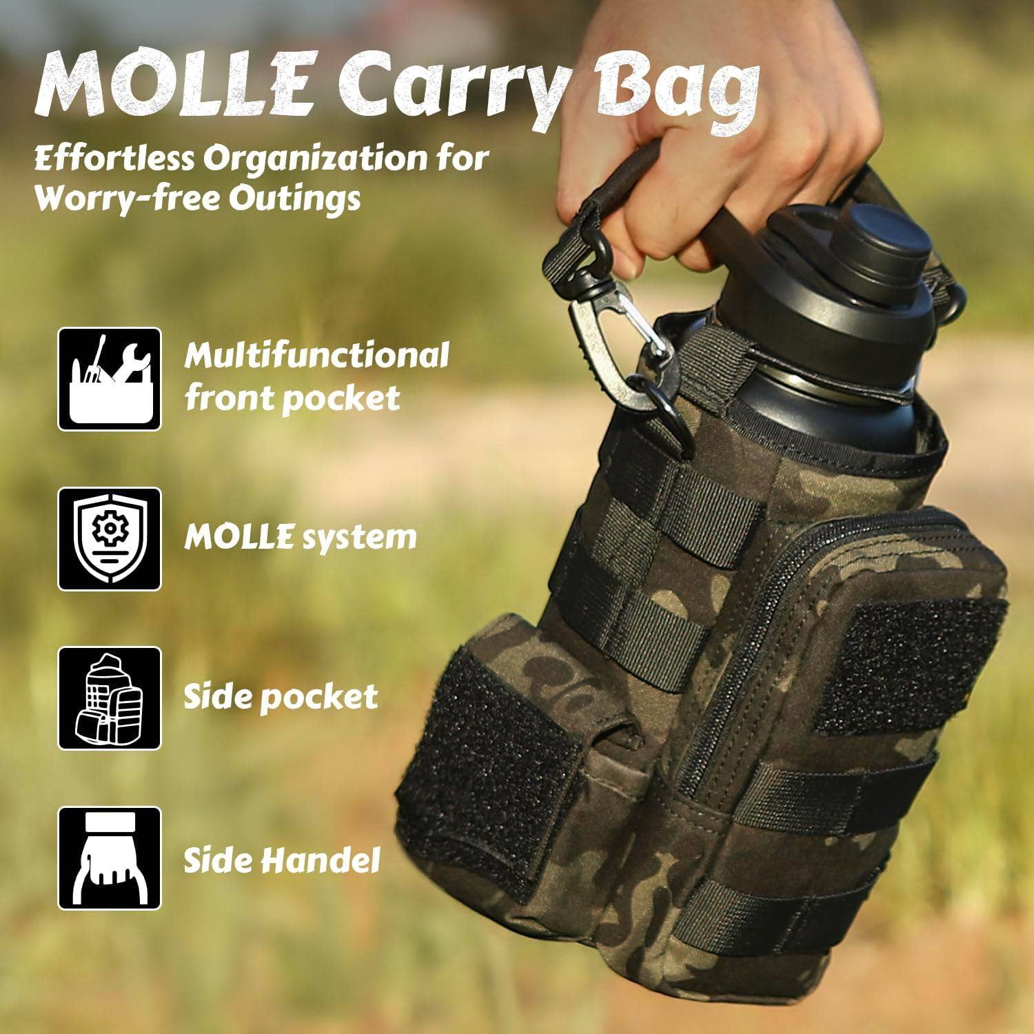 Antarctica Outdoors - Wholesale Water Bottle - Votagoo 64Oz Half Gallon Stainless Steel Insulated Tactical Water Bottle with Metal Military Water Bottle Tactical Carrier Bag35