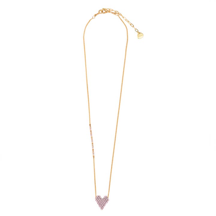 Heartsy lilac gold-plated beaded adjustable necklace for wholesale by Mishky