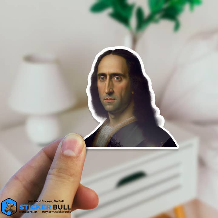 Sticker Bull – Engroshandel Klistermærke – Mona Lisa Nicolas Cage „Mona Cage“ Meme klistermærke, vandtæt3