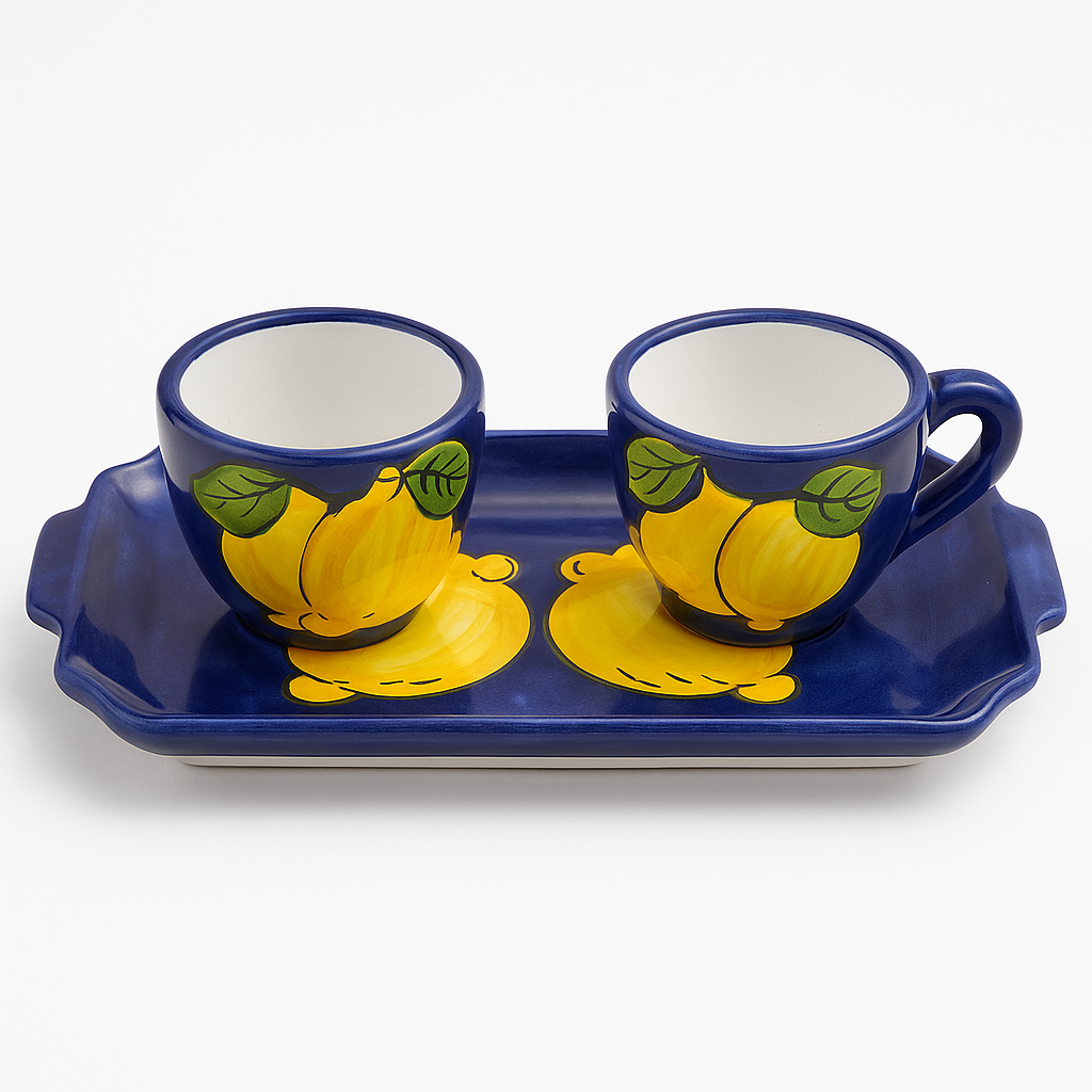 Made in eatalia - Vendita all'ingrosso Tazza da tè/caffè - Set di Tazze da Espresso in Ceramica di Sorrento con Vassoio – Design Limone (Fatto a Mano in Italia)0