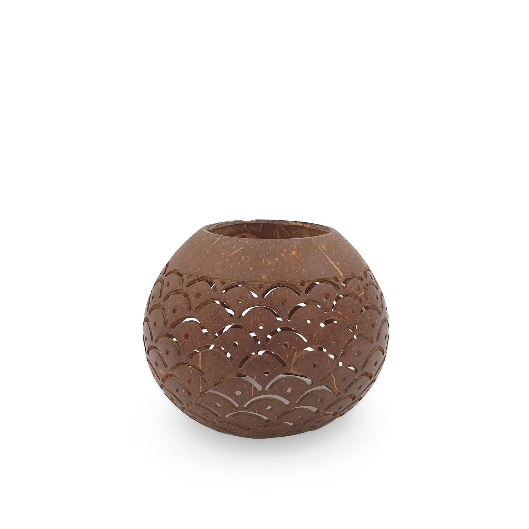 FERN – wholesale Candle holder – Coconut Candle Holder Brown Carved3